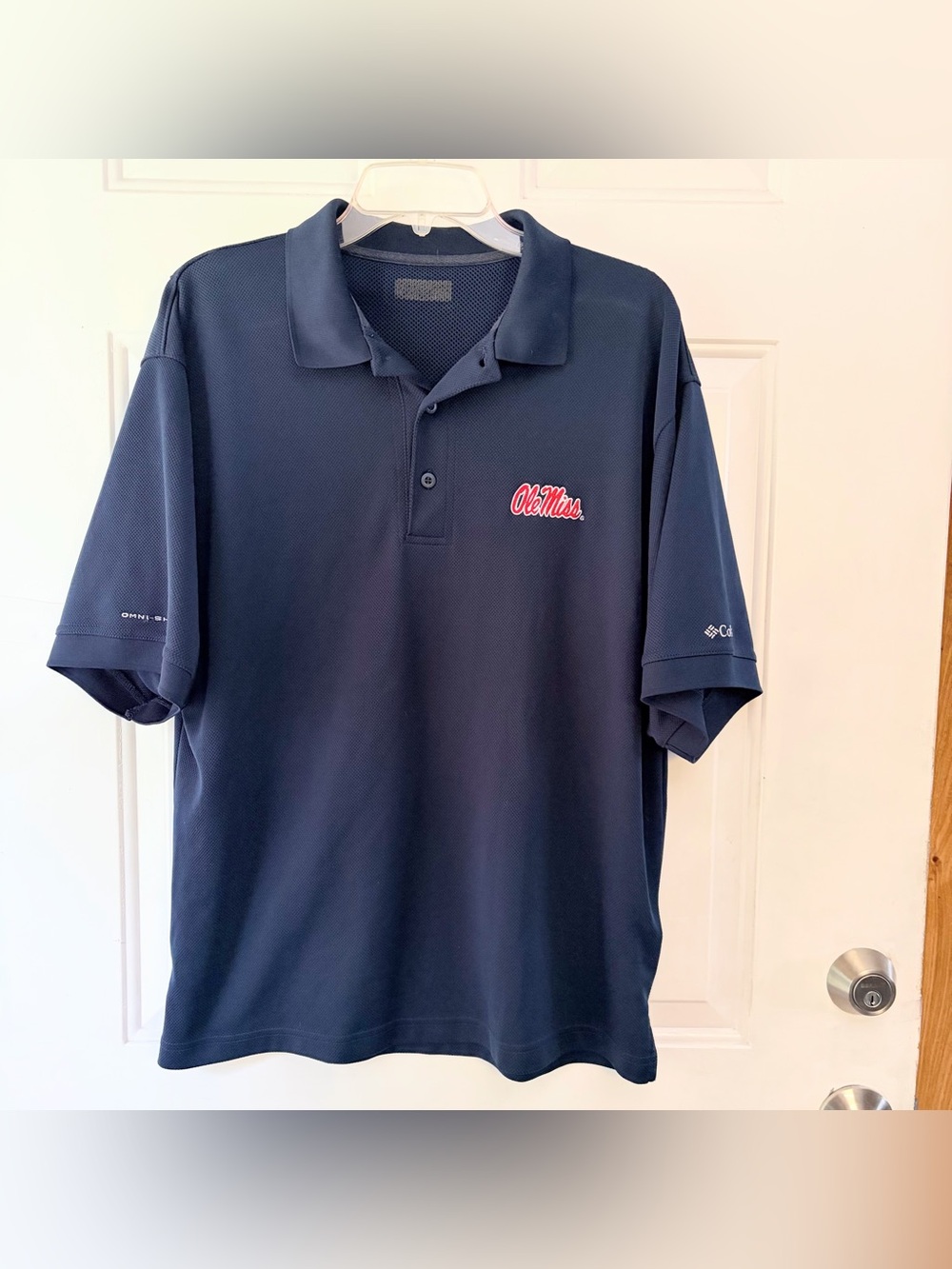 Columbia PFG Ole Miss Rebels Perfect Cast Polo Shirt Large Navy Blue